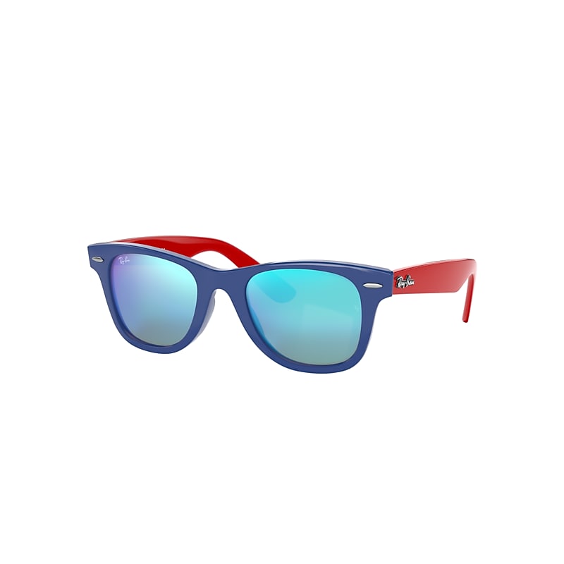 Ray-Ban Junior Wayfarer Kids Sunglasses Red Frame Blue Lenses 47-20