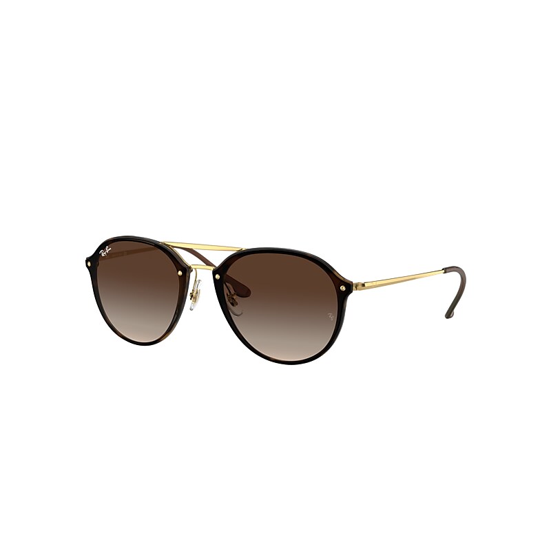 Ray-Ban Blaze Double Bridge Sunglasses Gold Frame Brown Lenses 61-14