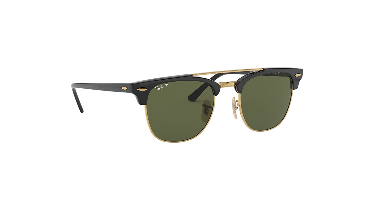 Clubmaster Double Bridge Sunglasses in Black and Green | Ray 