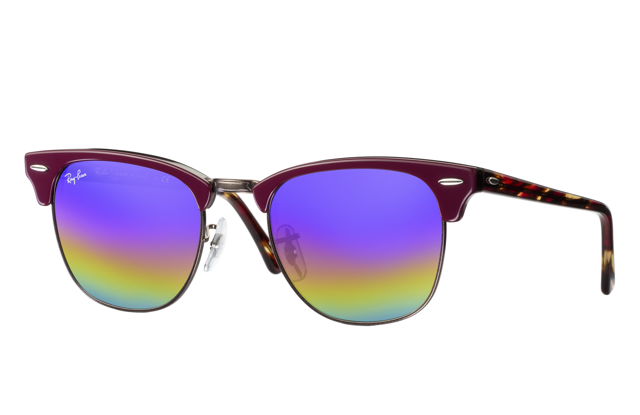 Clubmaster Mineral Flash Lenses Sunglasses in Bronze and Blue Rainbow | Ray- Ban®