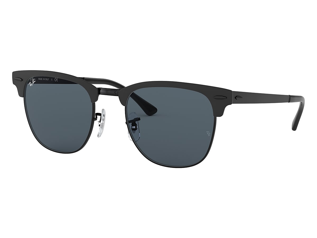 Ray-Ban Clubmaster Metal Sunglasses Black Frame Blue Lenses 51-21