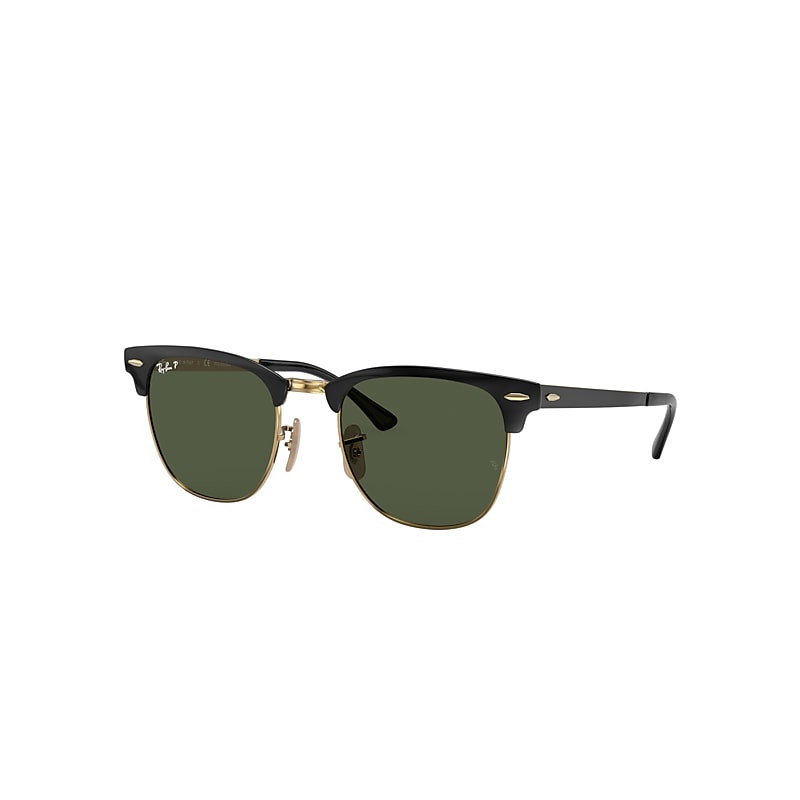 Ray-Ban Clubmaster Metal Sunglasses Black Frame Green Lenses Polarized 51-21
