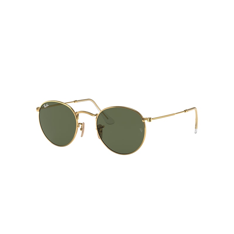 Ray-Ban Round Flat Lenses Sunglasses Gold Frame Green Lenses 50-21