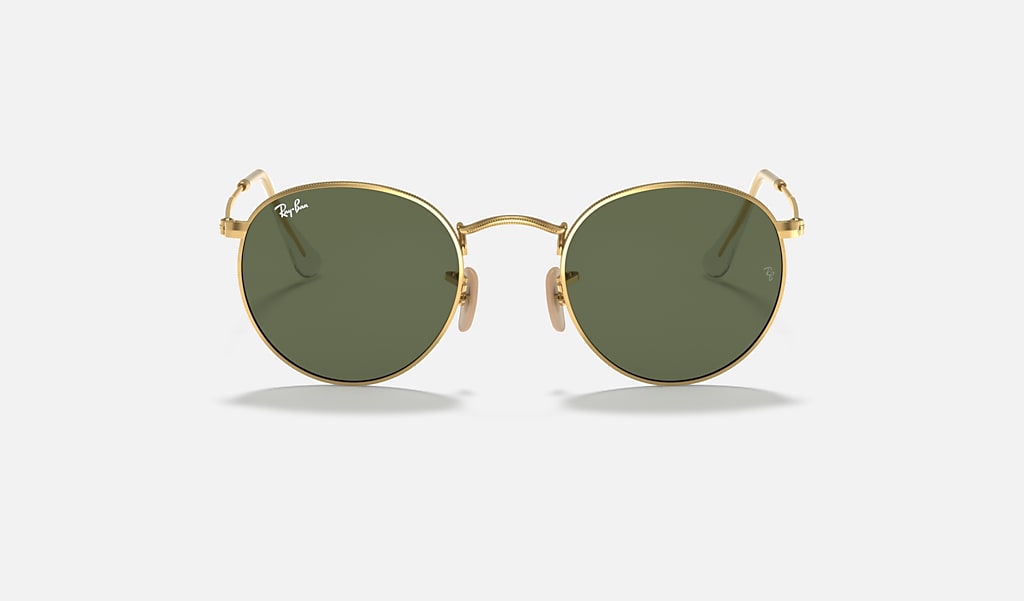 Round Flat Lenses Sunglasses in Gold and Green | Ray-Ban®