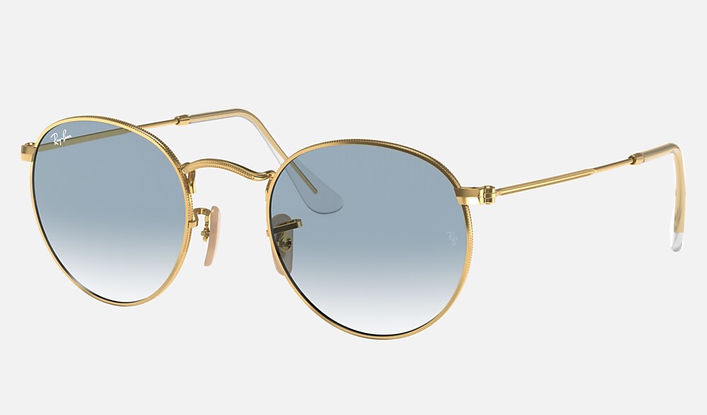 Round Flat Lenses Sunglasses in Arista Gold Frame and Light Blue