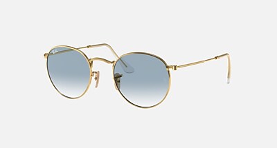 ROUND FLAT LENSES Sunglasses in Arista Gold and Light Blue