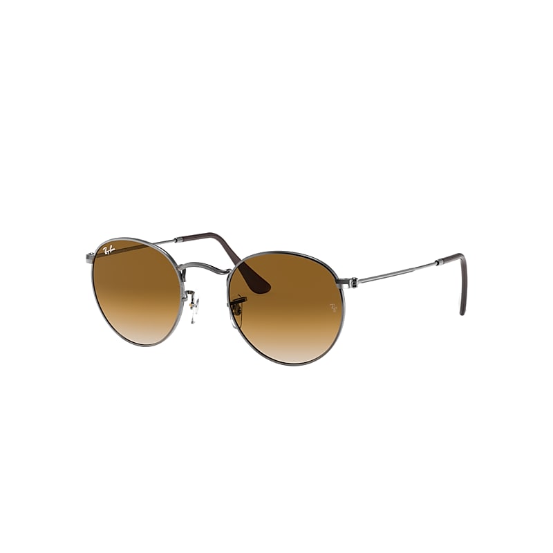 Ray-Ban Round Flat Lenses Sunglasses Gunmetal Frame Brown Lenses 50-21