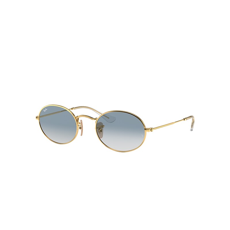 Ray-Ban Oval Flat Lenses Sunglasses Gold Frame Blue Lenses 51-21