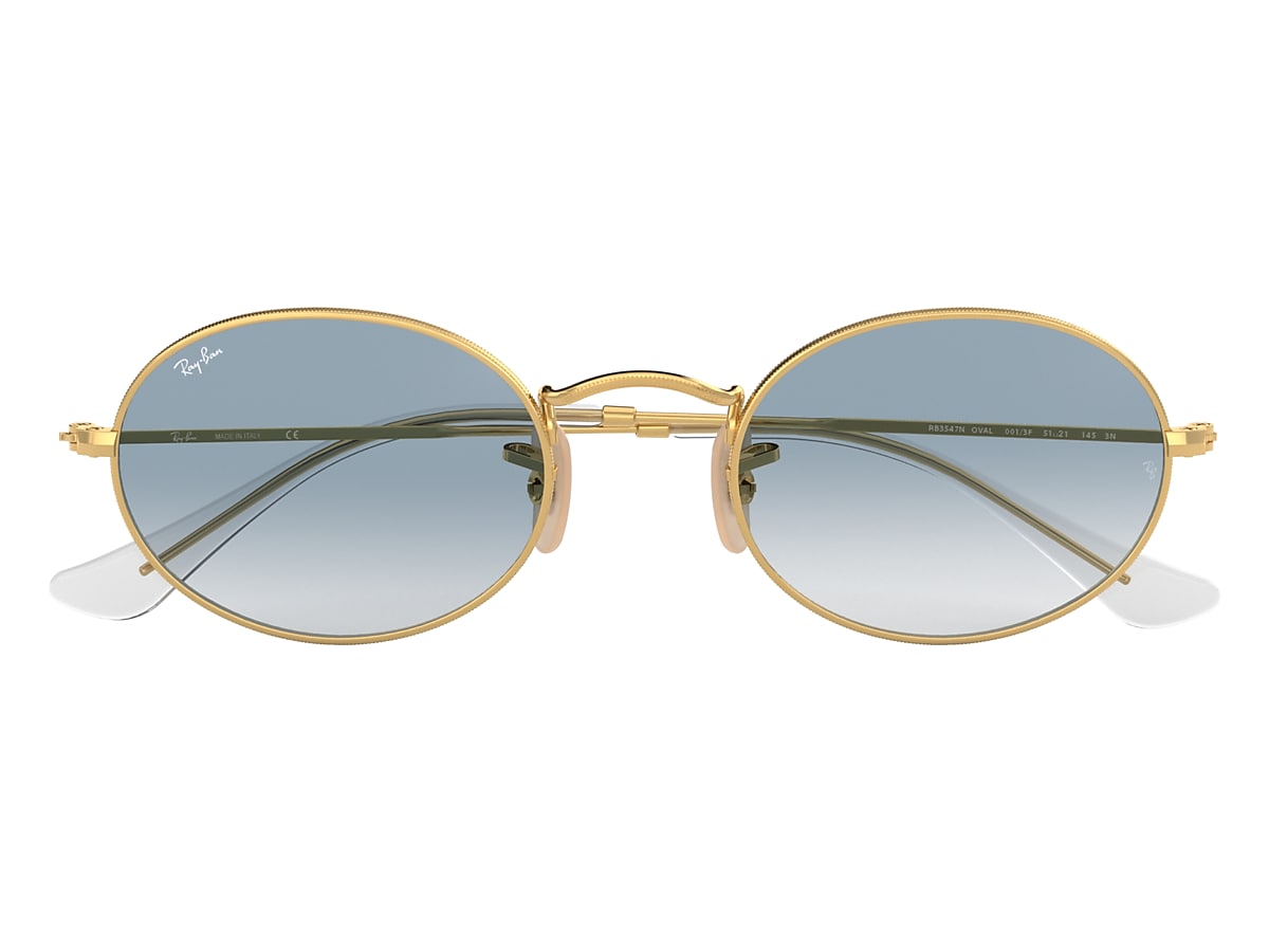 Oval Flat Lenses Sunglasses in Gold and Light Blue | Ray-Ban®