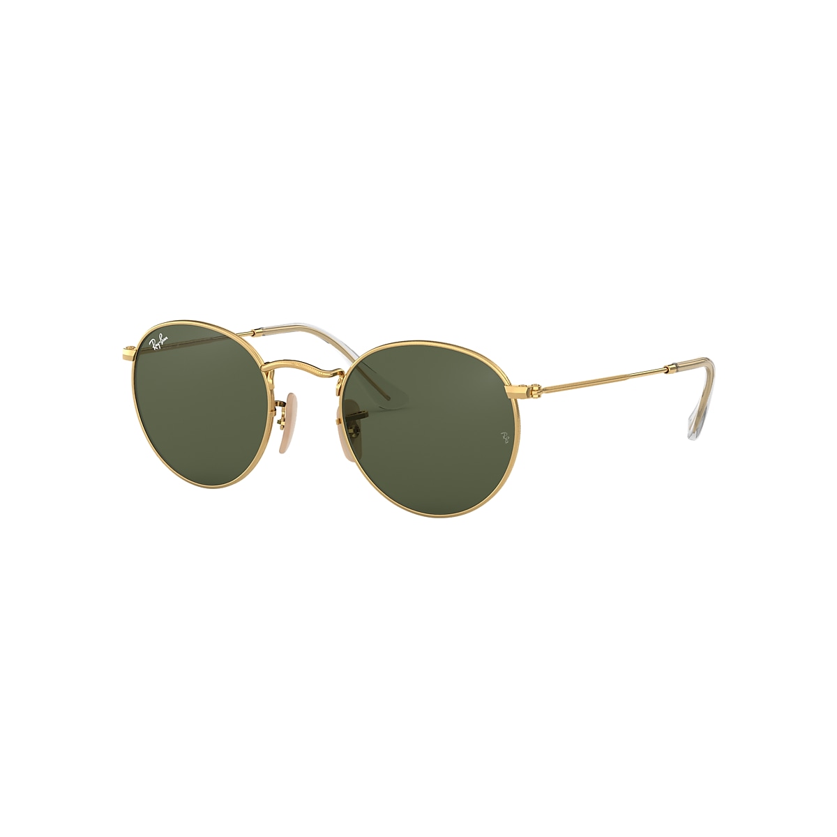 Ray-Ban Round Flat Lenses Sunglasses Gold Frame Green Lenses 53-21