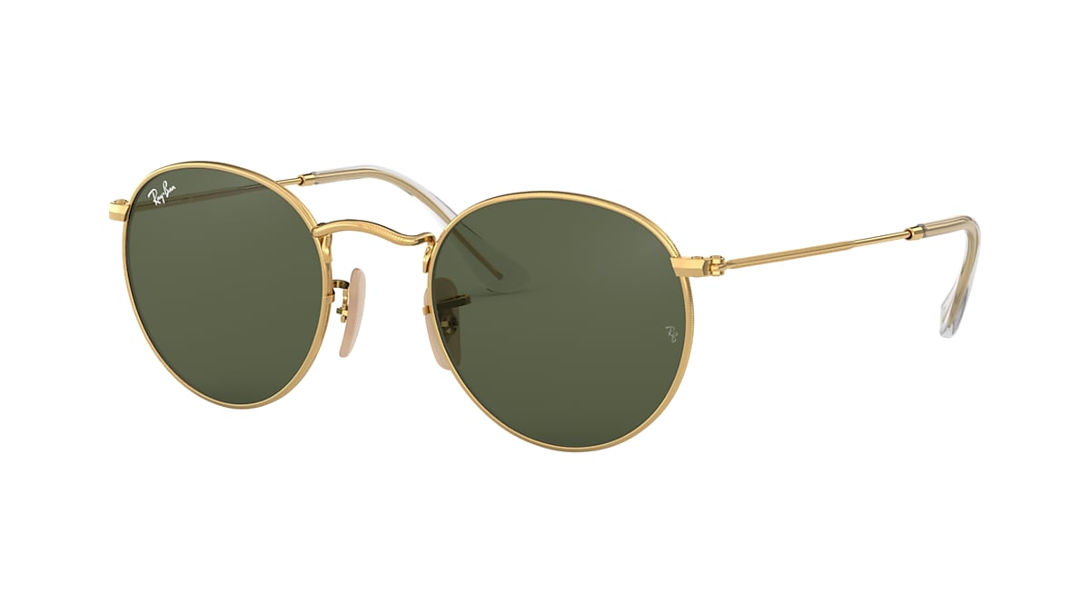 小物 Ray-Ban RB3447N Round Flat Lenses ROUND FLAT LENSES Sunglasses in Arista Gold and G-15 Green