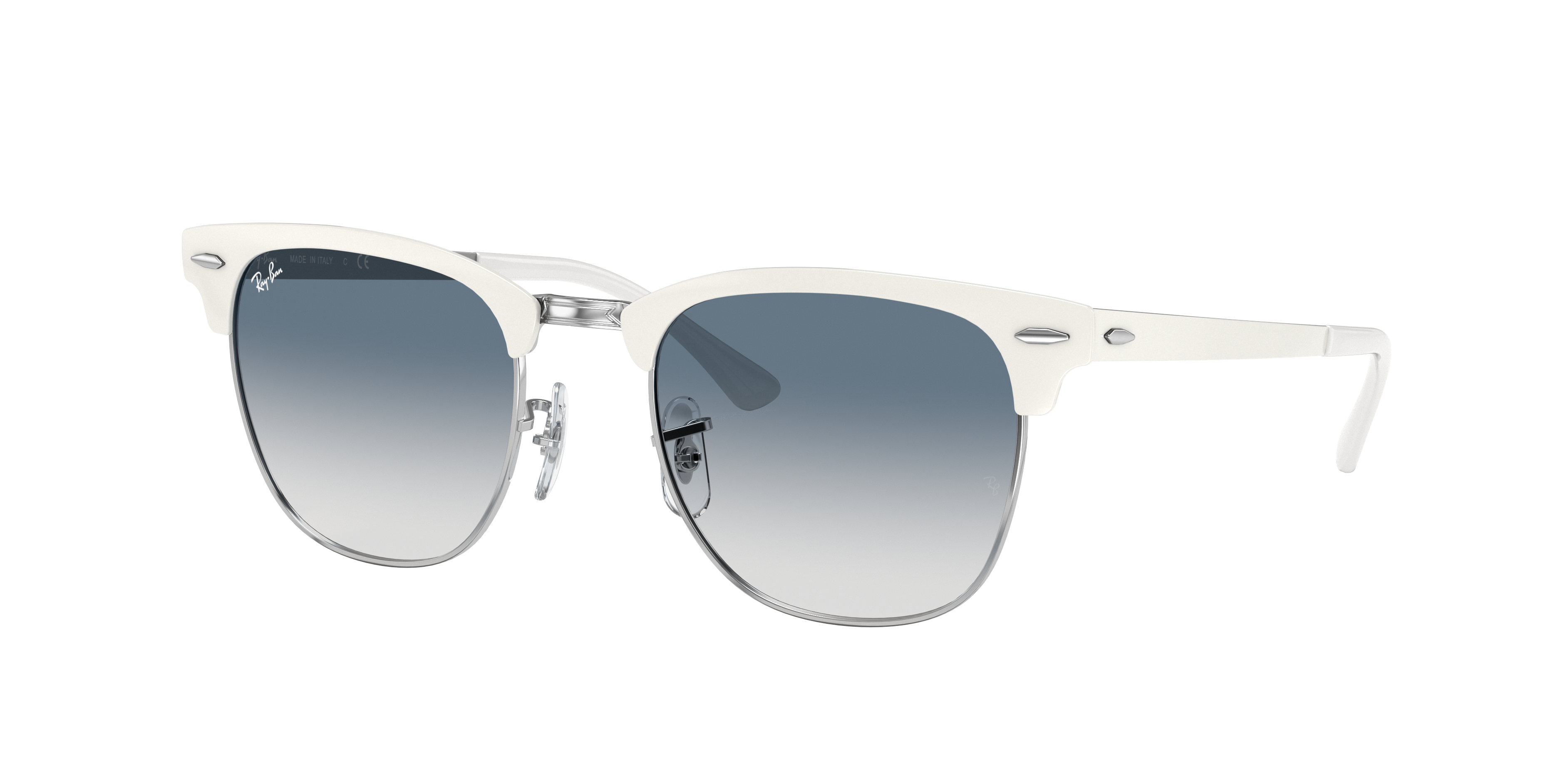 Clubmaster Metal Sunglasses in White and Light Blue | Ray-Ban®