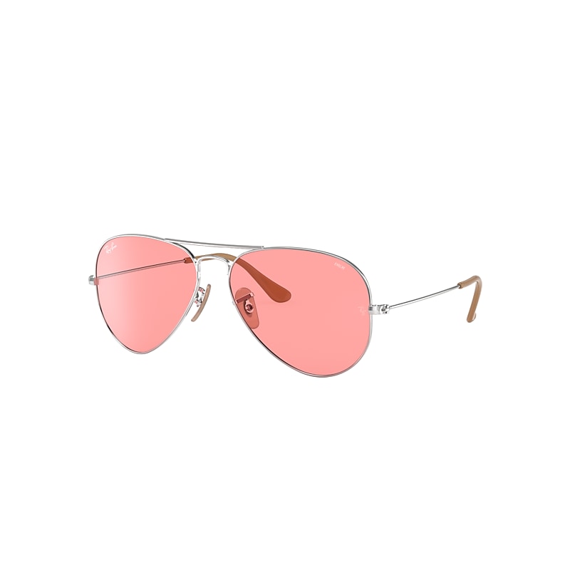 Ray-Ban Aviator Washed Evolve Sunglasses Silver Frame Pink Lenses 55-14