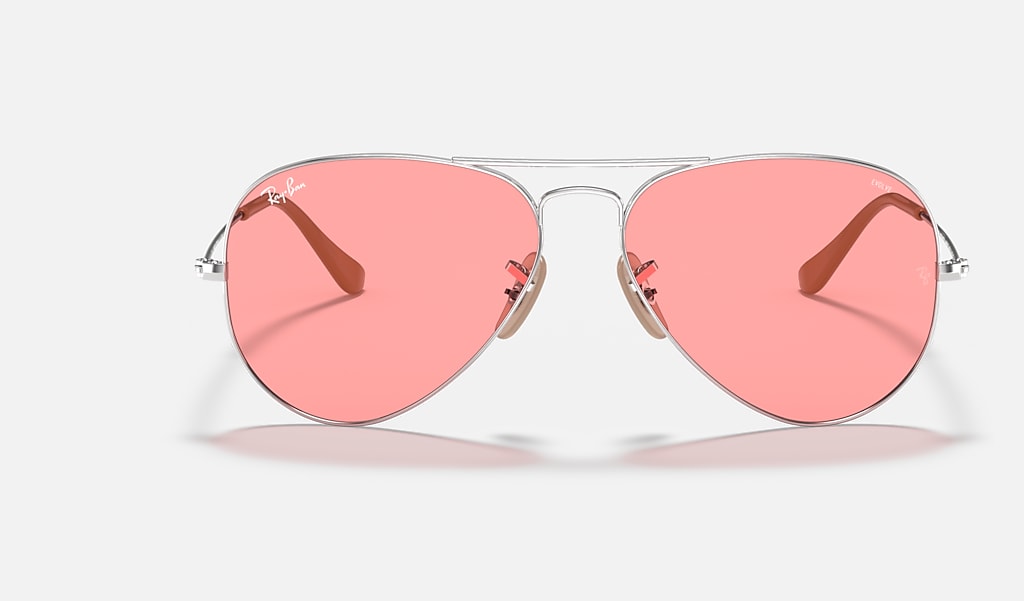 Aviator Washed Evolve Sunglasses in Silver and Pink Photochromic | Ray-Ban®