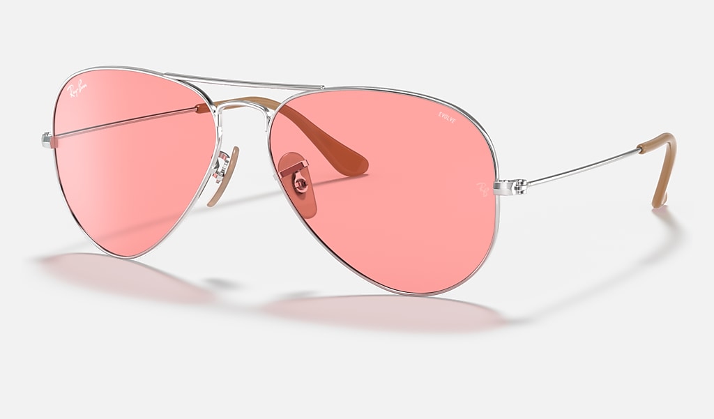 roddel wedstrijd focus Aviator Washed Evolve Sunglasses in Silver and Pink Photochromic | Ray-Ban®