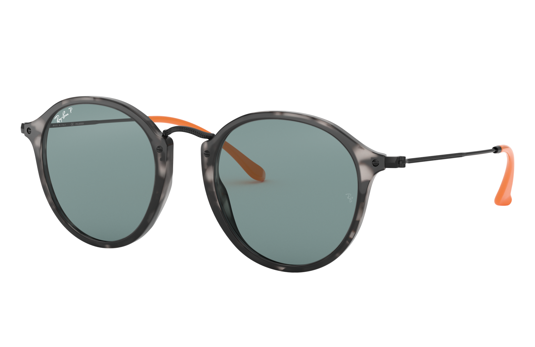 Round Fleck Pop Sunglasses in Grey Havana and Grey | Ray-Ban®