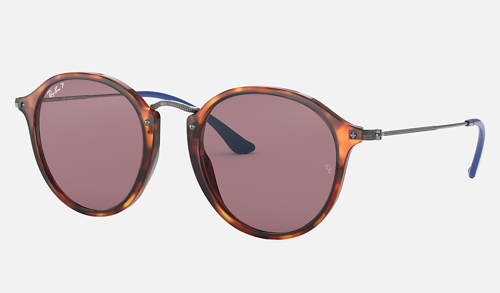 Round Fleck Pop Sunglasses in Red Havana and Purple | Ray-Ban®