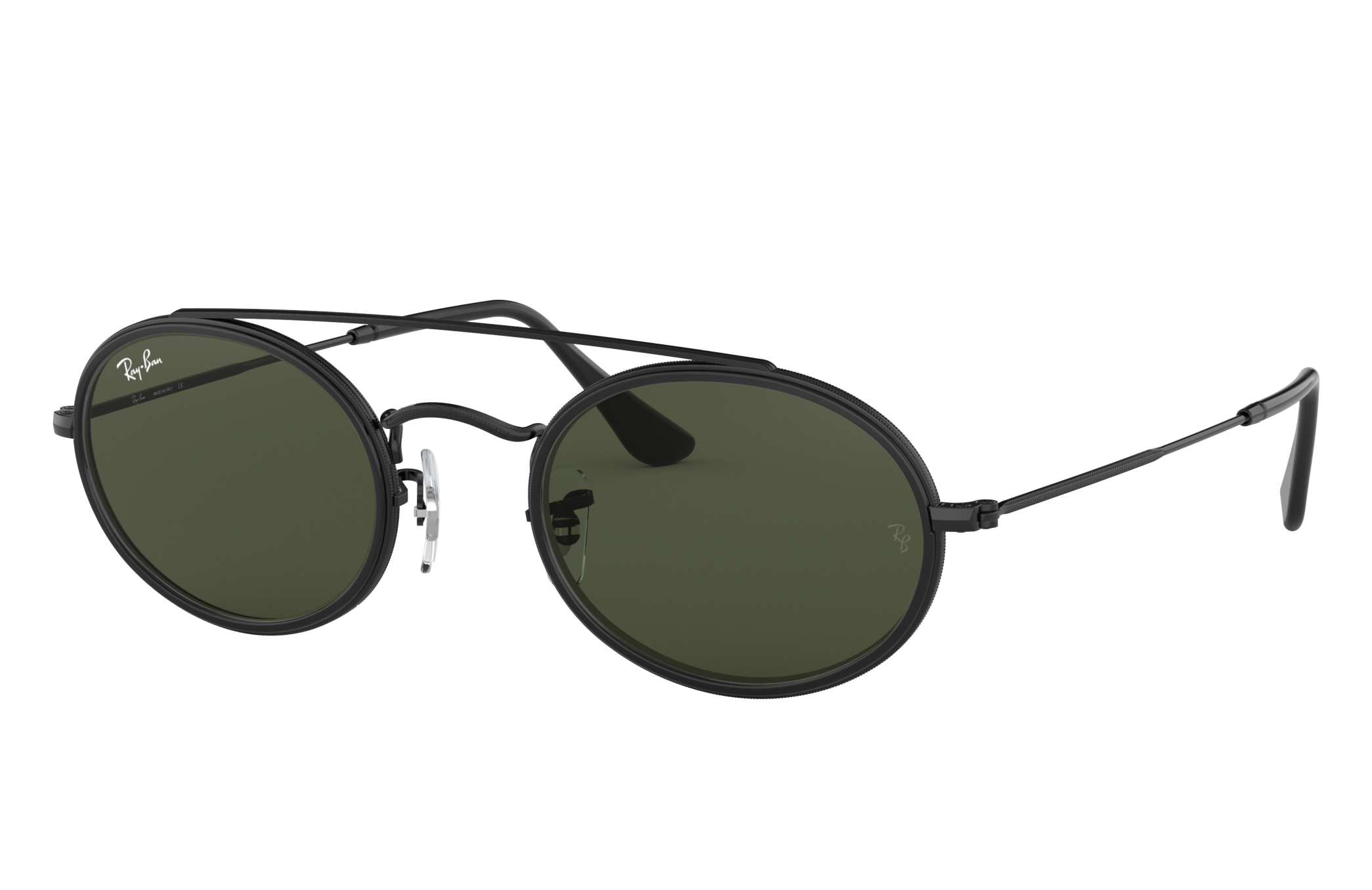 Oval Double Bridge Sunglasses in Black and Green | Ray-Ban®