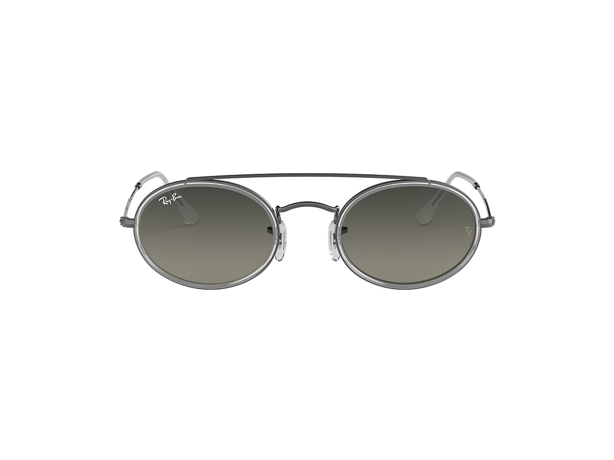 Oval Double Bridge Sunglasses in Gunmetal and |