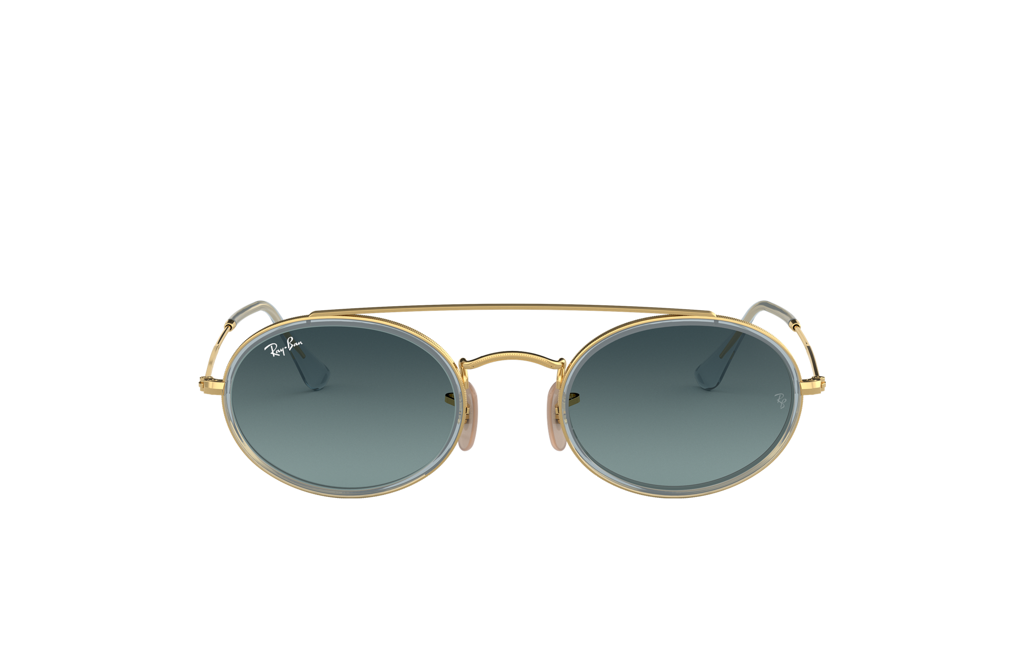 Oval Double Bridge Sunglasses in Gold and Blue | Ray-Ban®