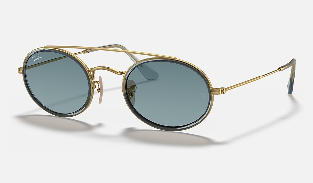 Oval Double Bridge Sunglasses in Gold and Blue | Ray-Ban®