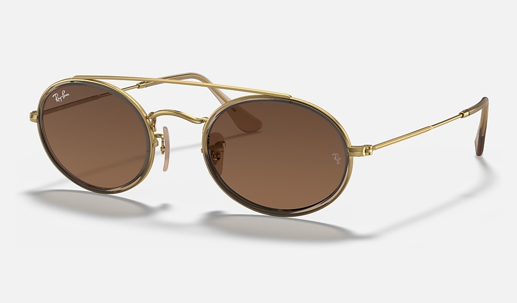 Oval Double Bridge Sunglasses in Gold and Brown | Ray-Ban®