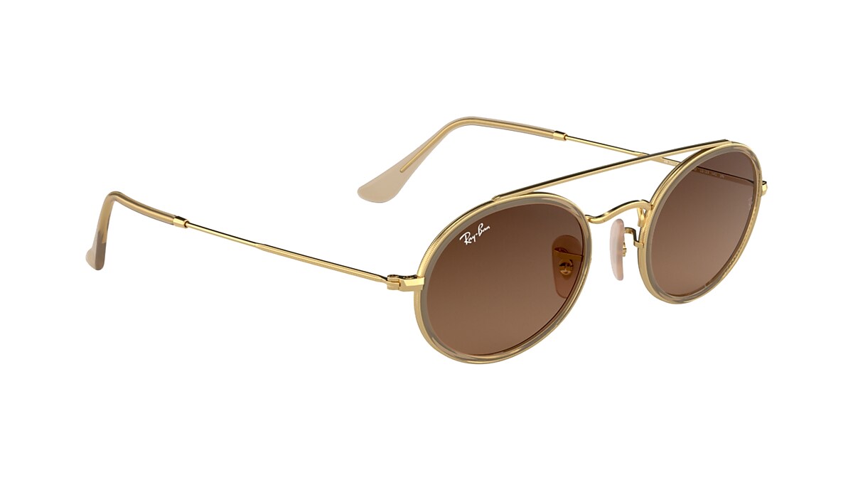 Oval Double Bridge Sunglasses in Gold and Brown |