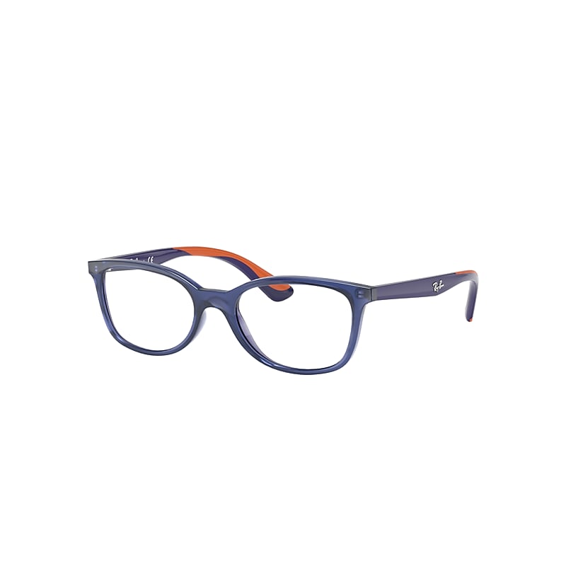 Ray-Ban Junior Rb1586 Optics Kids Eyeglasses Blue/rubber Orange Frame Clear Lenses Polarized 49-16