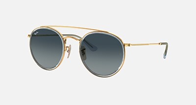 ROUND DOUBLE BRIDGE Sunglasses in Copper and Light Blue