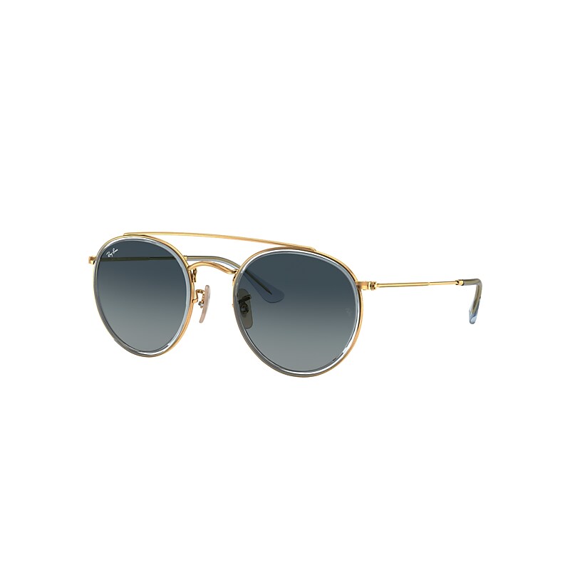 Ray-Ban Round Double Bridge Sunglasses Gold Frame Blue Lenses 51-22
