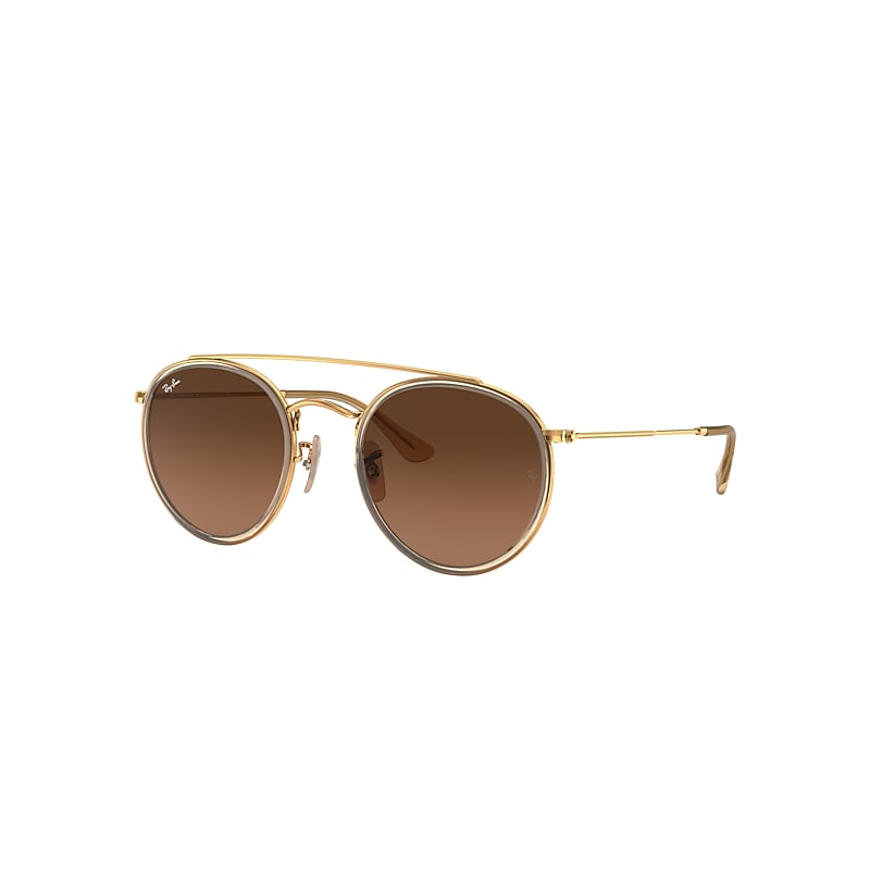 Ray-Ban Round Double Bridge Sunglasses Gold Frame Brown Lenses 51-22