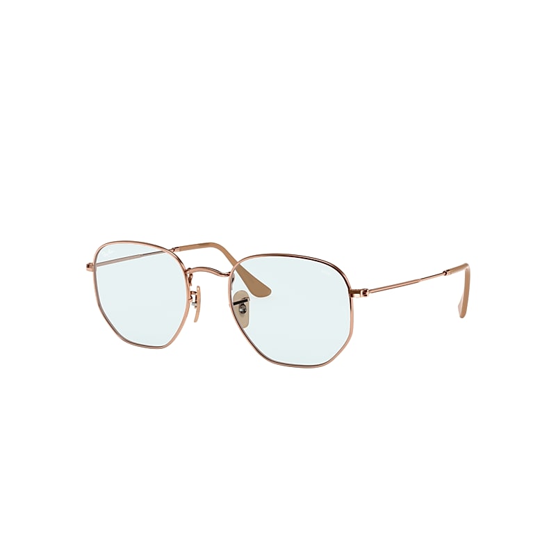 Ray-Ban Hexagonal Washed Evolve Sunglasses Bronze-copper Frame Blue Lenses 54-21
