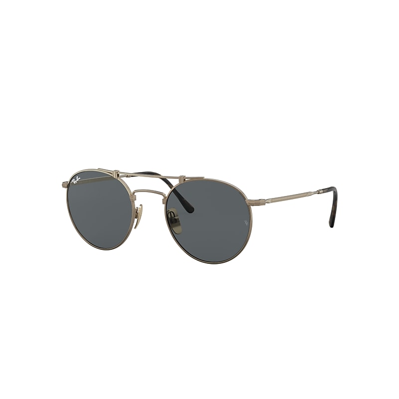 Ray-Ban Round Double Bridge Titanium Sunglasses Antique Gold Frame Grey Lenses 50-21