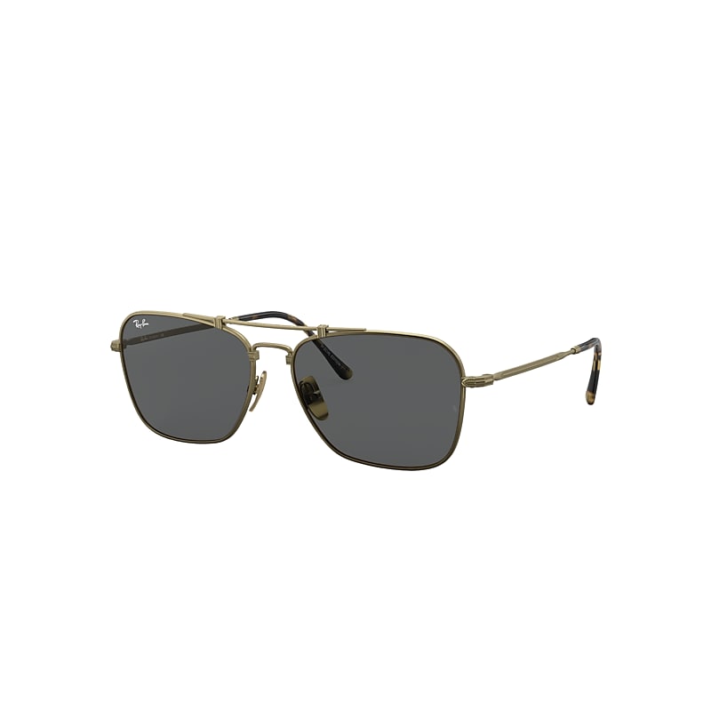 Ray-Ban Caravan Titanium Sunglasses Antique Gold Frame Grey Lenses 58-15