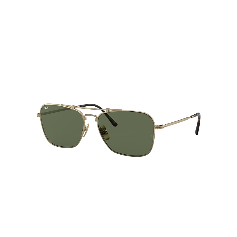 Ray-Ban Caravan Titanium Sunglasses Gold Frame Green Lenses 58-15