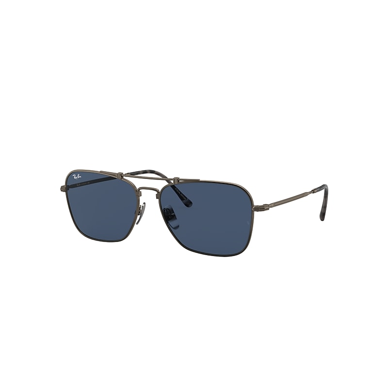 Ray-Ban Caravan Titanium Sunglasses Pewter Frame Blue Lenses 58-15