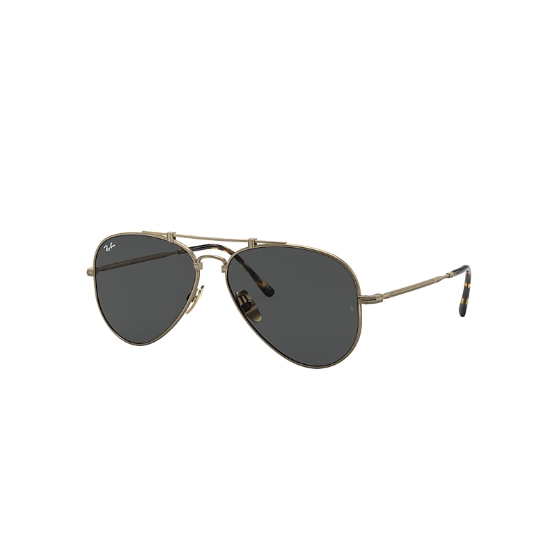 Ray-Ban Aviator Titanium Sunglasses Antique Gold Frame Grey Lenses 58-14