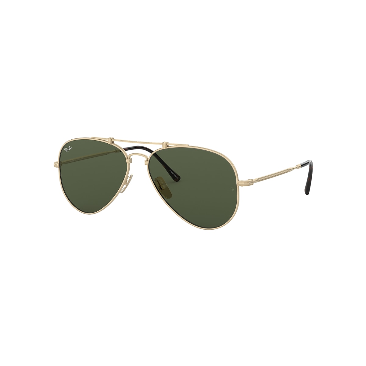 Aviator Titanium Sunglasses in Gold and Green | Ray-Ban®