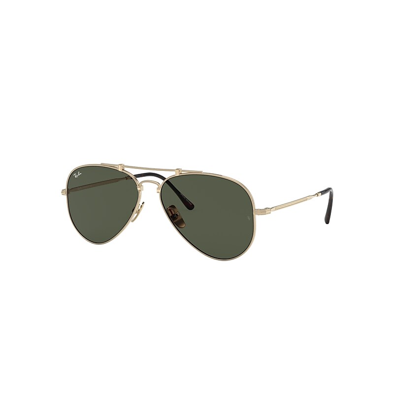 Ray-Ban Aviator Titanium Sunglasses Gold Frame Green Lenses 58-14