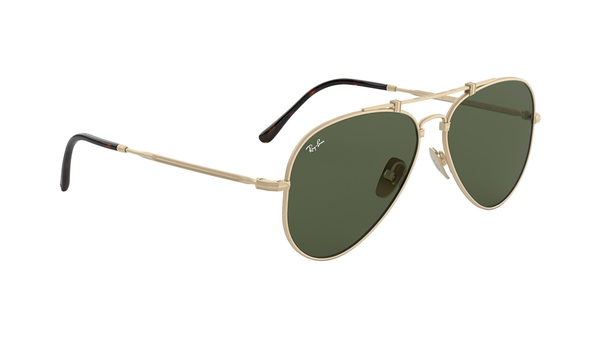 Aviator Titanium Sunglasses in Gold and Green | Ray-Ban®