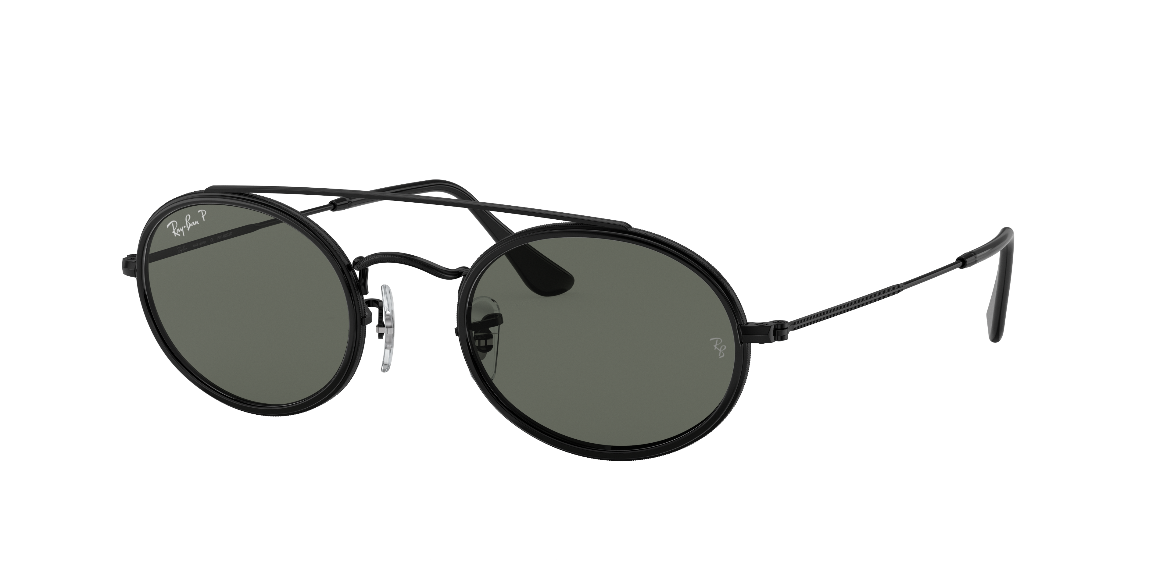 Oval Double Bridge Sunglasses in Black and Ray-Ban®