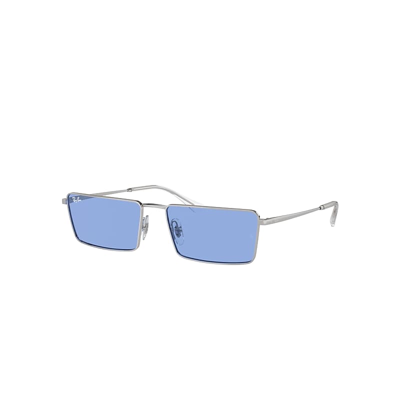 Shop Ray Ban Sunglasses Unisex Emy Bio-based - Silver Frame Blue Lenses 56-17