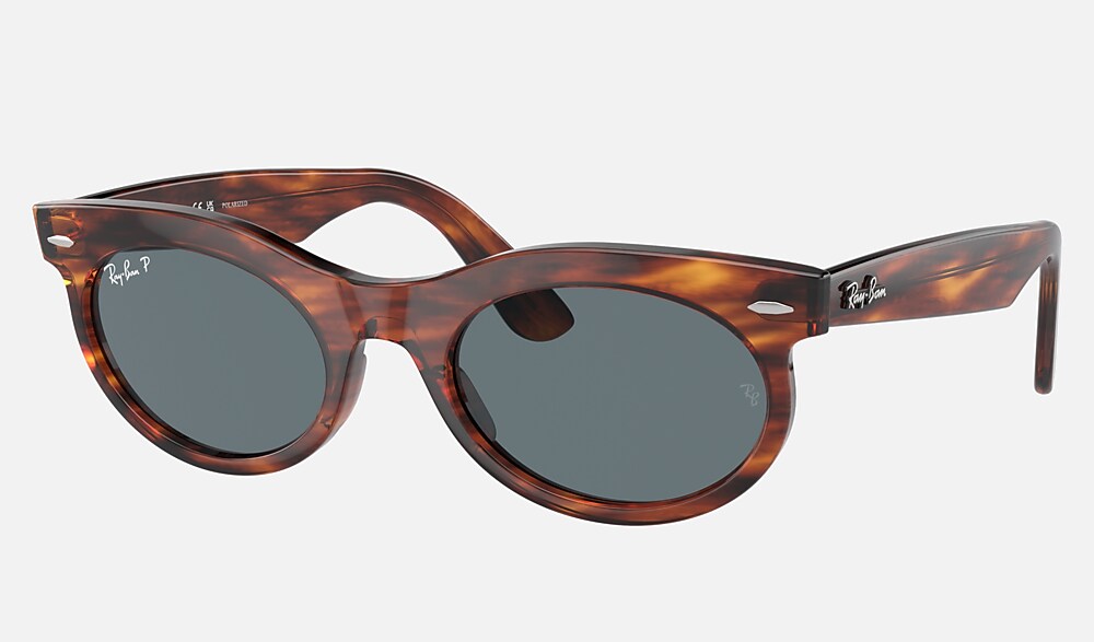 WAYFARER OVAL Sunglasses in Striped Havana and Dark Blue Polarized