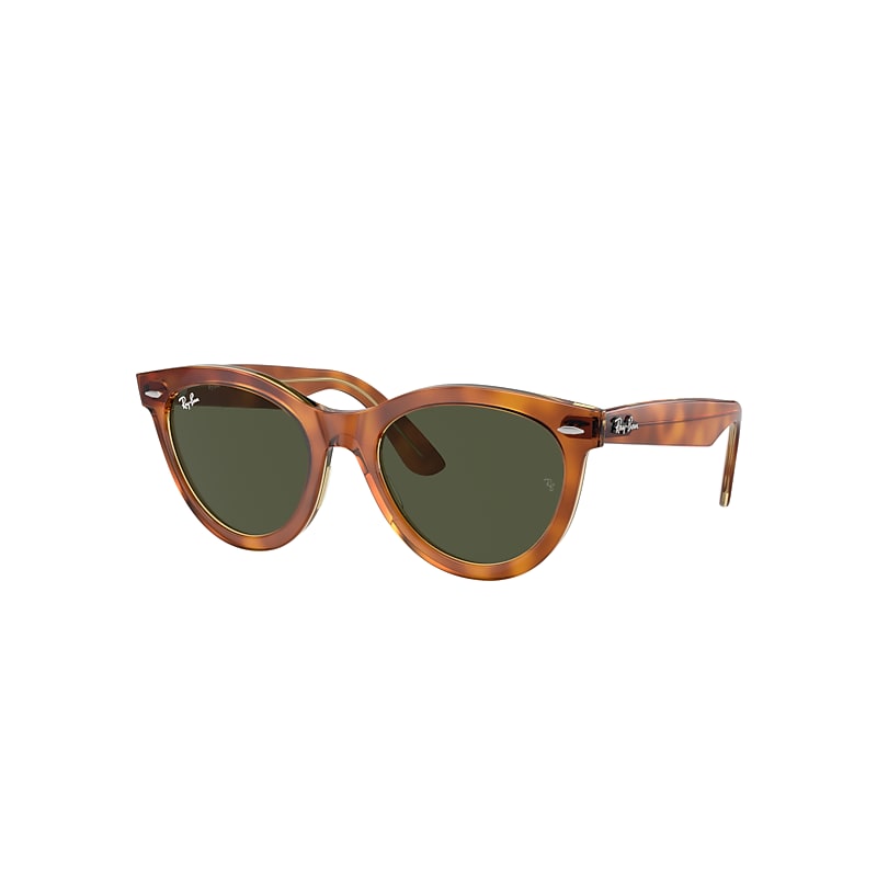 Ray Ban Sunglasses Unisex Wayfarer Way Women's Day Limited - Havana On Transparent Brown Frame Green Lenses In Havana On Transparent Brown