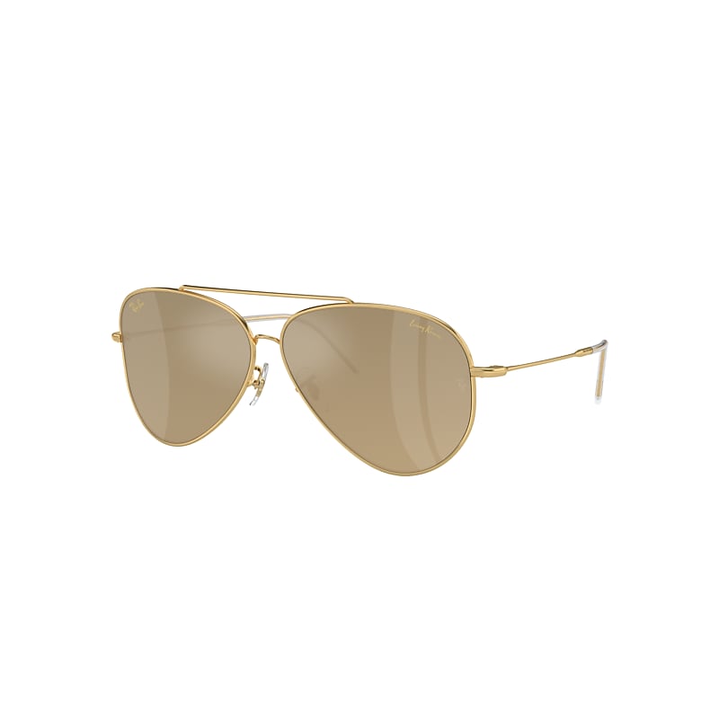 RAY BAN SUNGLASSES UNISEX LENNY KRAVITZ X AVIATOR REVERSE LIMITED - GOLD FRAME GOLD LENSES 62-11