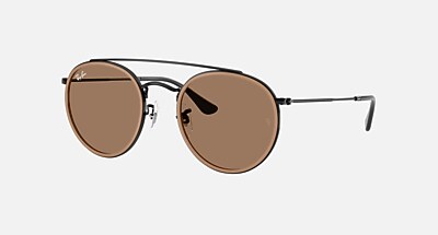 ROUND DOUBLE BRIDGE POLARIZED+ LENSES Sunglasses in Black and