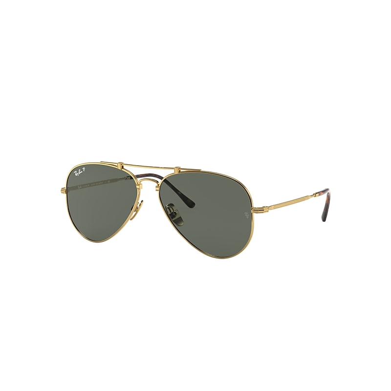 Ray-Ban Aviator Titanium Sunglasses Gold Frame Green Lenses Polarized 58-14