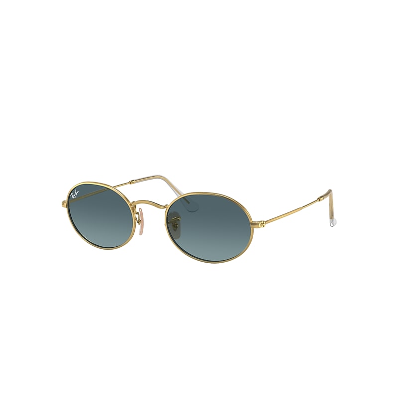 Ray-Ban Oval Sunglasses Gold Frame Blue Lenses 54-21