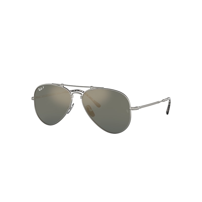 Ray-Ban Aviator Titanium Sunglasses Silver Frame Blue Lenses Polarized 58-14