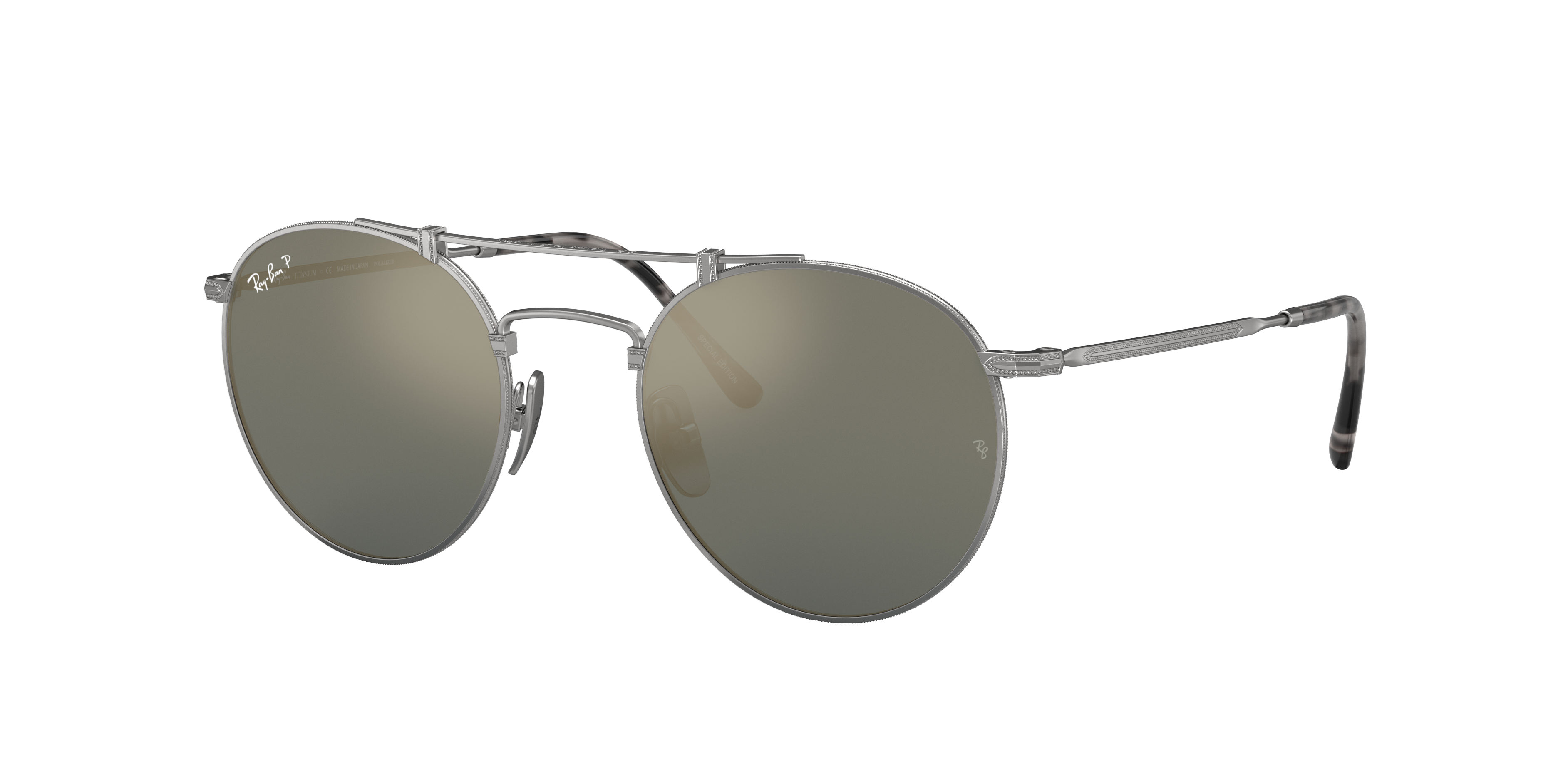 Round Double Bridge Titanium Sunglasses in Silver and Blue | Ray-Ban®